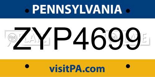 ZYP4699 Pennsylvania License Plate