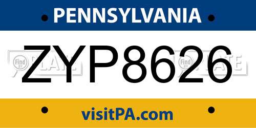 ZYP8626 Pennsylvania License Plate
