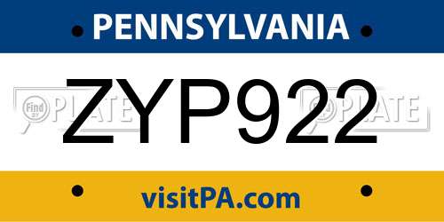 ZYP922 Pennsylvania License Plate