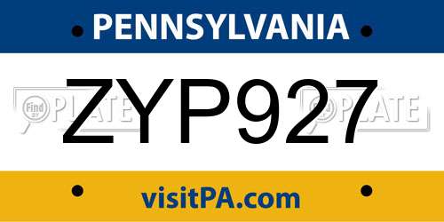 ZYP927 Pennsylvania License Plate