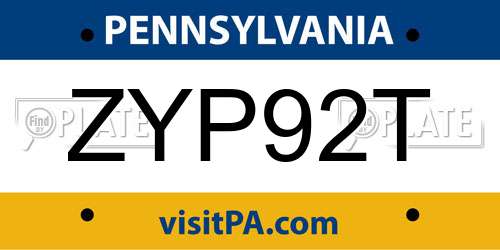 ZYP92T Pennsylvania License Plate