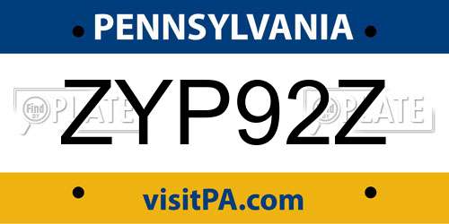 ZYP92Z Pennsylvania License Plate