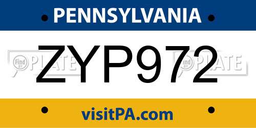ZYP972 Pennsylvania License Plate
