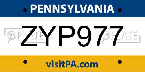 ZYP977 Pennsylvania License Plate