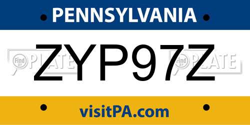 ZYP97Z Pennsylvania License Plate
