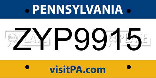 ZYP9915 Pennsylvania License Plate