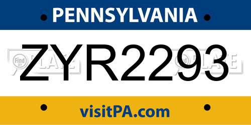 ZYR2293 Pennsylvania License Plate