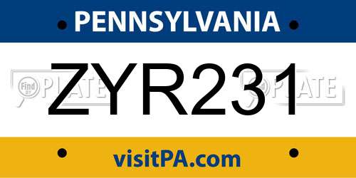 ZYR231 Pennsylvania License Plate