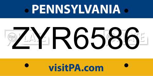 ZYR6586 Pennsylvania License Plate