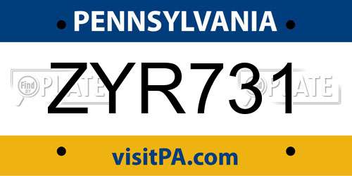 ZYR731 Pennsylvania License Plate