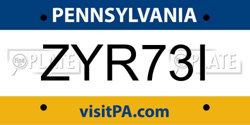 ZYR73I Pennsylvania License Plate