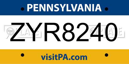 ZYR8240 Pennsylvania License Plate