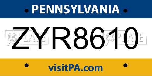 ZYR8610 Pennsylvania License Plate