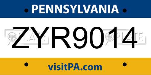 ZYR9014 Pennsylvania License Plate