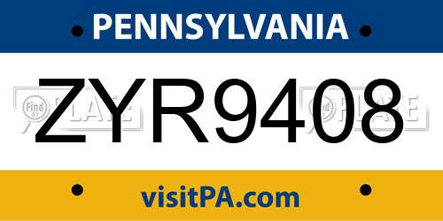 ZYR9408 Pennsylvania License Plate