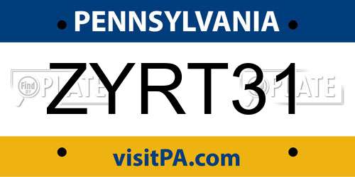 ZYRT31 Pennsylvania License Plate