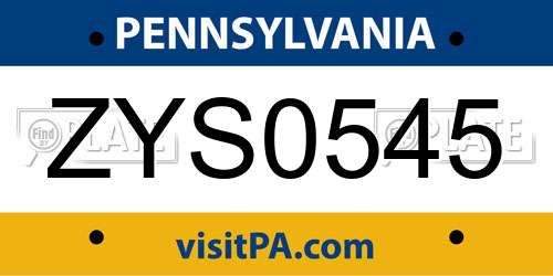 ZYS0545 Pennsylvania License Plate