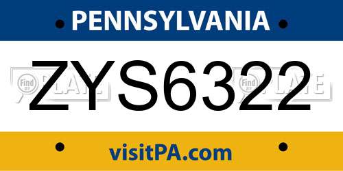 ZYS6322 Pennsylvania License Plate