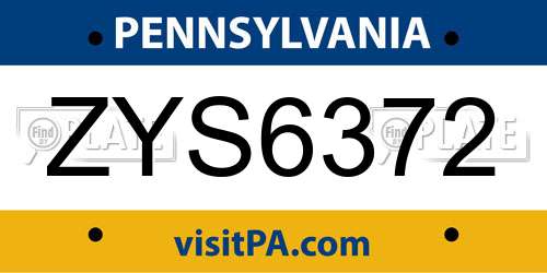 ZYS6372 Pennsylvania License Plate