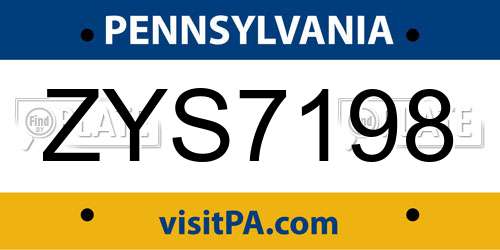ZYS7198 Pennsylvania License Plate