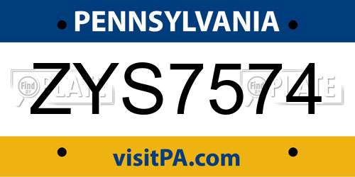 ZYS7574 Pennsylvania License Plate