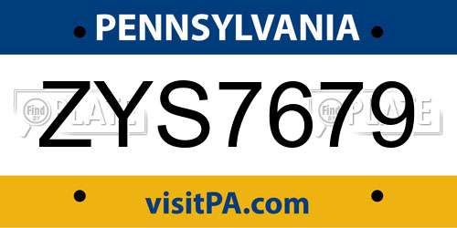 ZYS7679 Pennsylvania License Plate