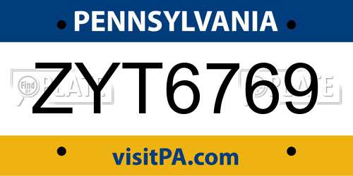 ZYT6769 Pennsylvania License Plate
