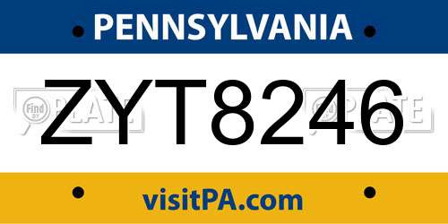 ZYT8246 Pennsylvania License Plate