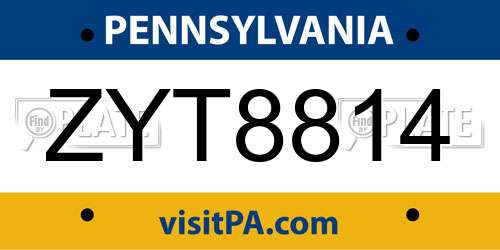 ZYT8814 Pennsylvania License Plate