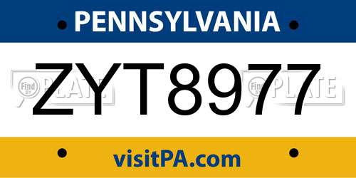 ZYT8977 Pennsylvania License Plate