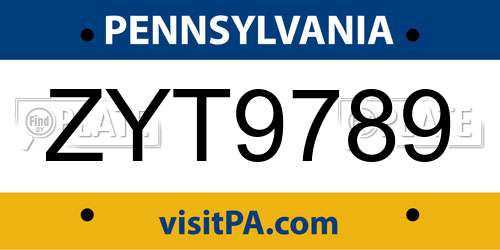 ZYT9789 Pennsylvania License Plate