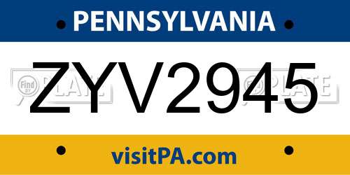 ZYV2945 Pennsylvania License Plate