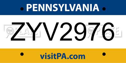 ZYV2976 Pennsylvania License Plate