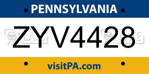 ZYV4428 Pennsylvania License Plate
