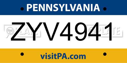 ZYV4941 Pennsylvania License Plate
