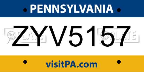 ZYV5157 Pennsylvania License Plate