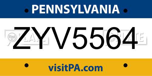 ZYV5564 Pennsylvania License Plate