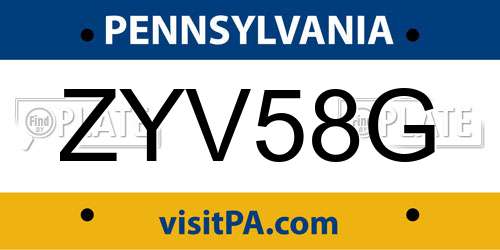 ZYV58G Pennsylvania License Plate