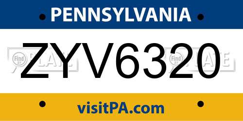 ZYV6320 Pennsylvania License Plate