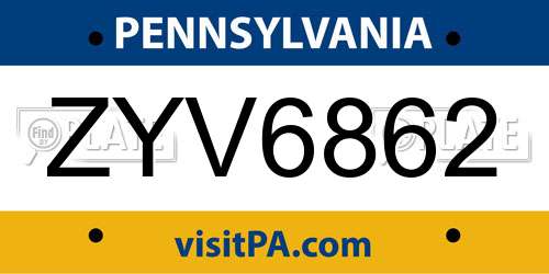 ZYV6862 Pennsylvania License Plate