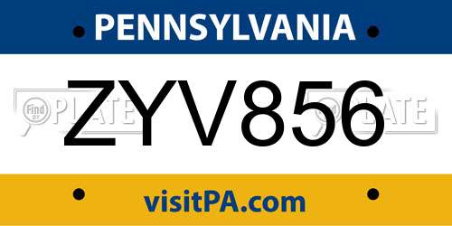 ZYV856 Pennsylvania License Plate