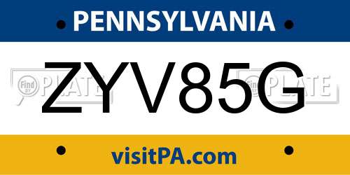 ZYV85G Pennsylvania License Plate