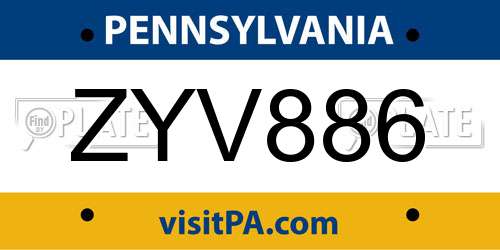 ZYV886 Pennsylvania License Plate