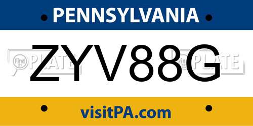 ZYV88G Pennsylvania License Plate
