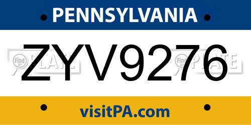 ZYV9276 Pennsylvania License Plate
