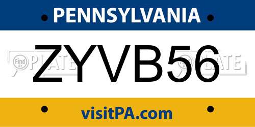 ZYVB56 Pennsylvania License Plate