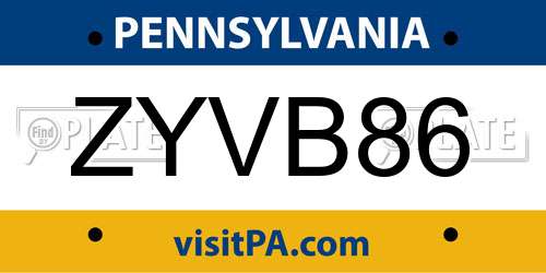 ZYVB86 Pennsylvania License Plate