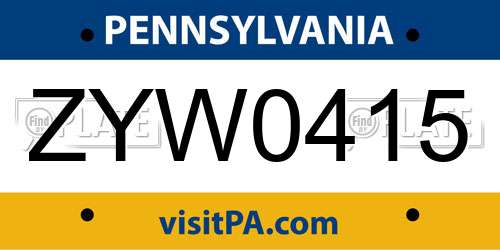 ZYW0415 Pennsylvania License Plate