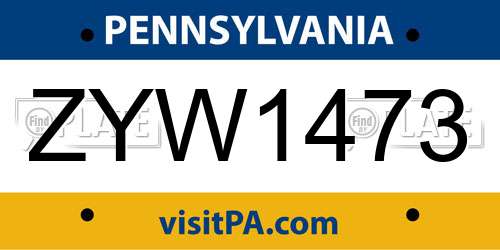 ZYW1473 Pennsylvania License Plate