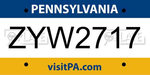 ZYW2717 Pennsylvania License Plate